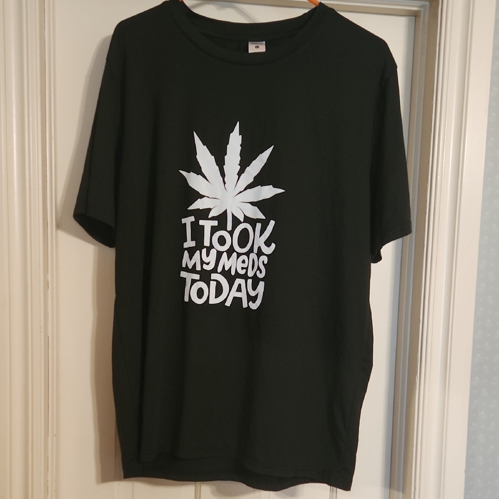 Black Graphic T-Shirt with White Print, I Took My Meds Today.